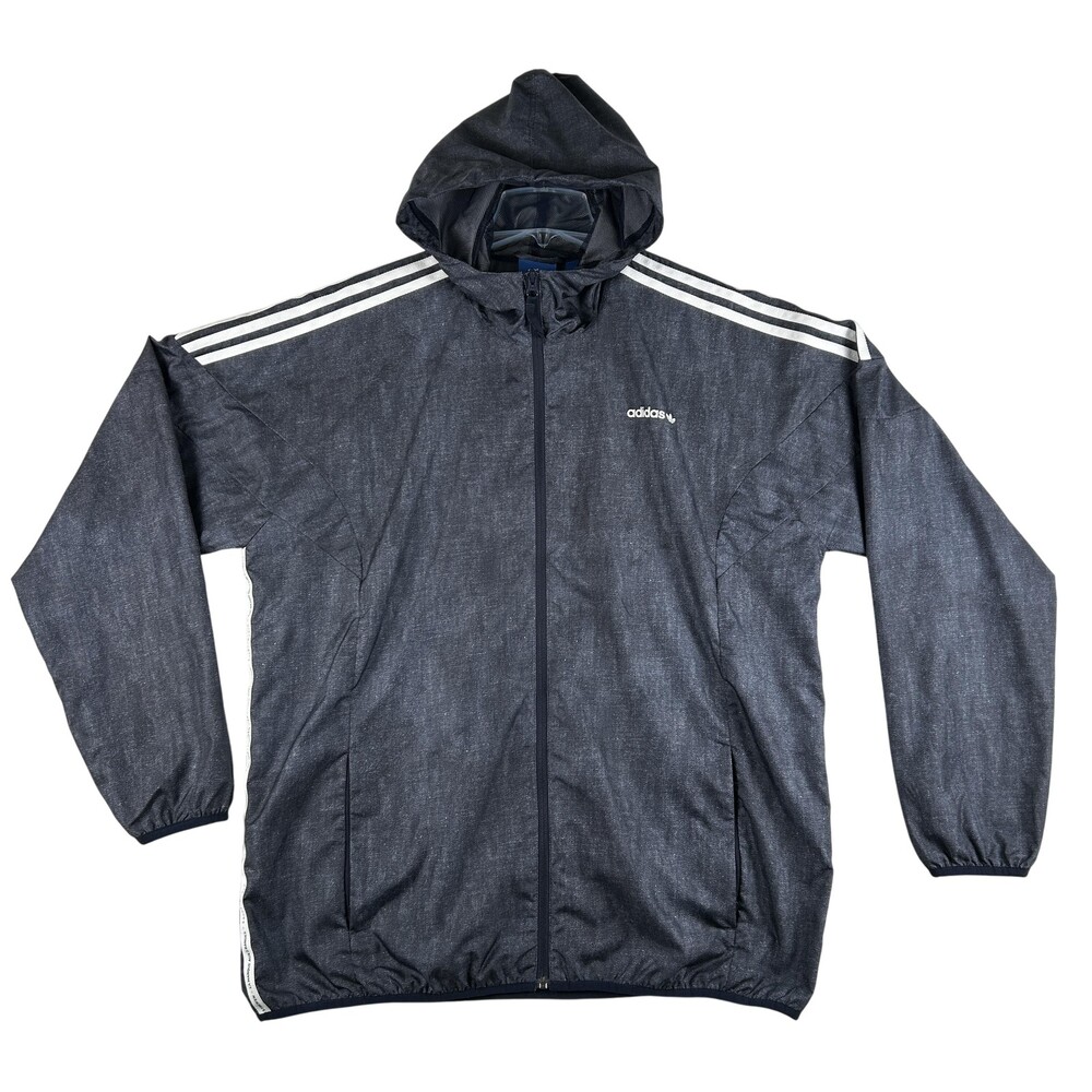 Adidas Originals Jacket Mens XL Gray Hooded Full Zip Windbreaker TKO Athletic